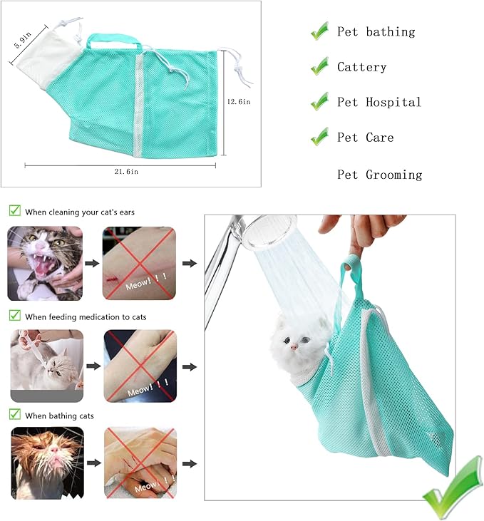4Pcs Cat Scratch Cover for Nursing Rehabilitation, Adjustable Cat Bath Gloves,Cat Bathing Bag, Cat Grooming Mesh Bag (Grey-1)