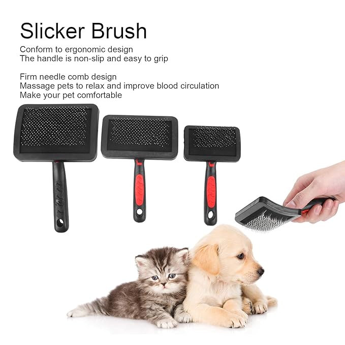 Tyenaza 3pcs Portable Cat Dog Slicker Brush, Pet Cat Grooming Brush Massage Comb Set Accessory