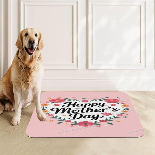 Pet Feeding Mat for Dogs Cats Happy Mother's Day Floral Gift for Mom ES Absorbent Dog Food Mat Non-Slip Waterproof Placemat Quick Dry Pet Supplies Bowl Mats