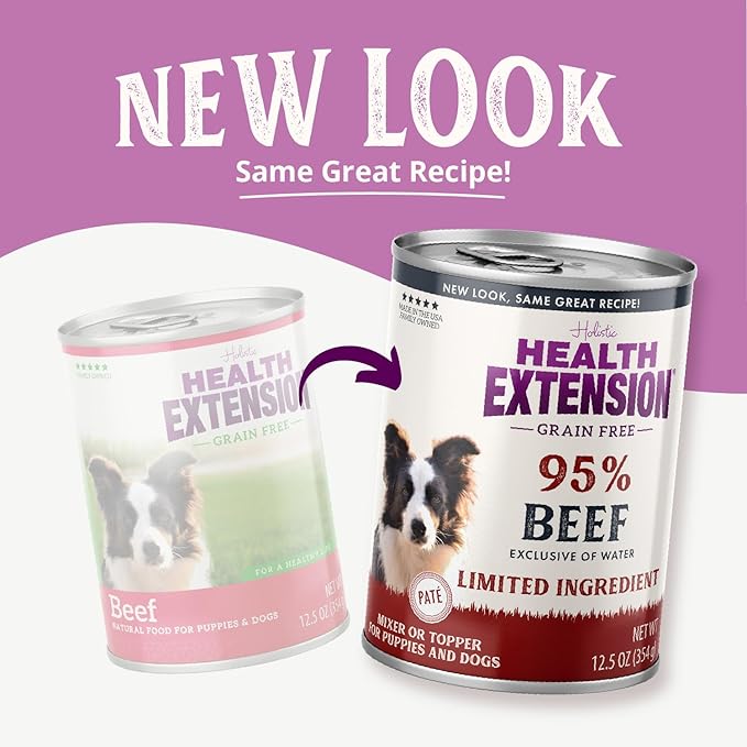Health Extension 95% Beef Grain-Free Wet Dog Food, High Protein Recipe, Limited Ingredients, Picky Eaters, Ideal for Sensitive Stomachs 12.5 oz (Case of 12)