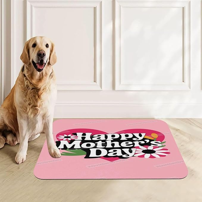 Pet Feeding Mats with Residue Collection Happy Mother's Day Floral Gift for Mom Gt Waterproof Dog Cat Bowl Mat 24x16In with Prevent Water Food Spills
