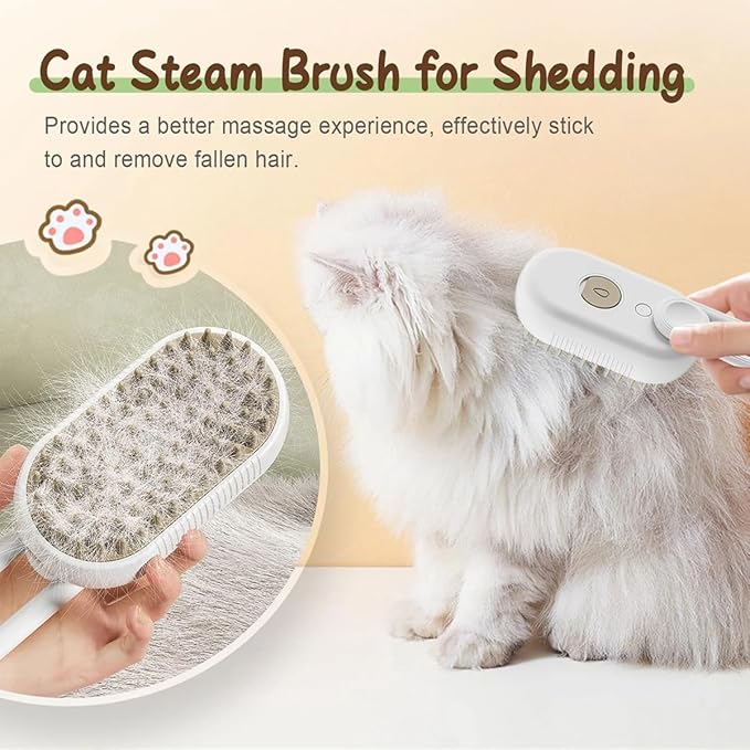 3 in 1 Cat Steam Brush for Shedding, Rechargeable Pet Brush with Steam, Anti-Static Steam Cat and Dog Hair Removal Brush, Set Massage Cleaning Pet Grooming Comb (White)