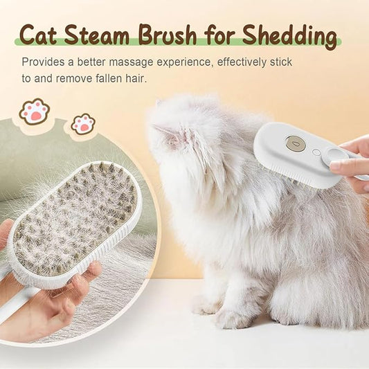 3 in 1 Cat Steam Brush for Shedding, Rechargeable Pet Brush with Steam, Anti-Static Steam Cat and Dog Hair Removal Brush, Set Massage Cleaning Pet Grooming Comb (White)