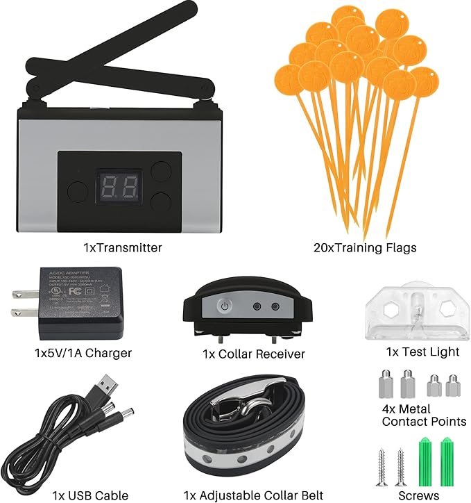Electric Wireless Dog Fence System, Pet Containment System for Dogs and Pets with Waterproof and Rechargeable Collar Receiver for one Dog Container Boundary System (Black)