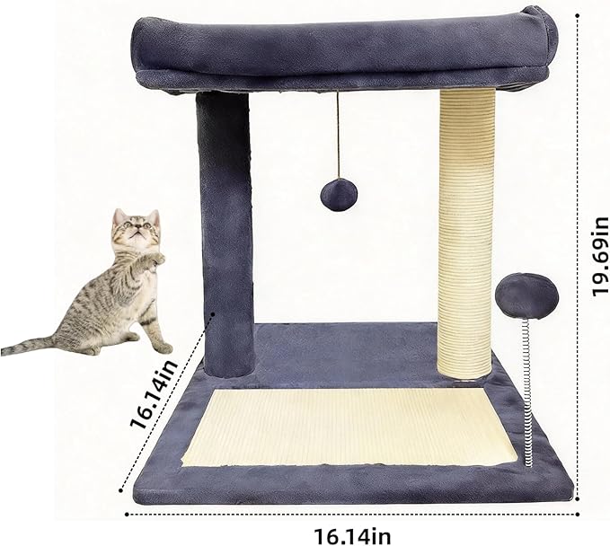 Cat Scratching Post, 19.69" H(50cm) Cat Tree with Cat Bed, Scratching Posts for Indoor Cats with Two Plush Balls Toy, Small Cat Tree for Kittens/Cats Playing and Relaxing