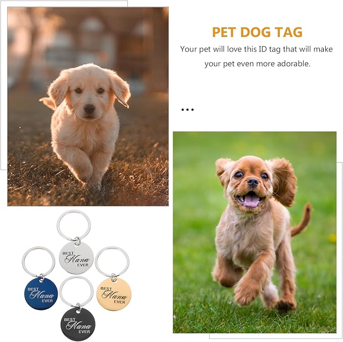Luxshiny 4 Pcs Stainless Steel Pet Id Tags Set, Engraved Dog Name Tags, Round Anti-Lost Collar Accessories for Dogs and Cats, Multi-Color for Pet Supplies