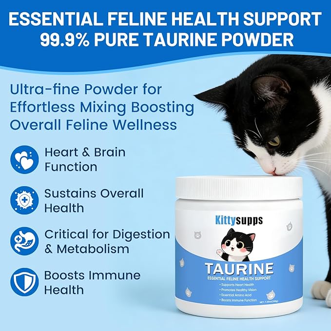 Pure Taurine for Cats, Taurine Supplement for Cat 200g, Cat Taurine Supplement to Support Heart & Promote Healthy Vision, Boost Immune Function, Easy to Mix in Food with Dosing Spoon