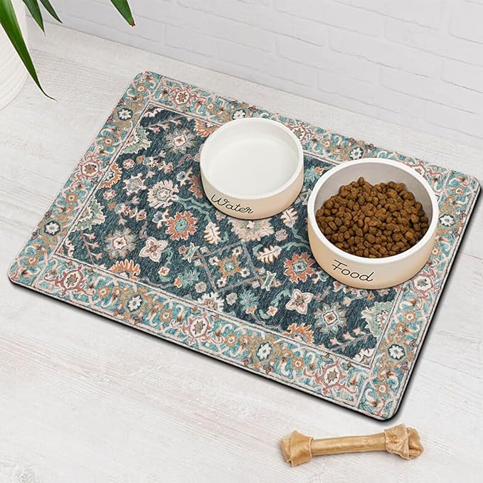 Dog Food Mat for Floors Waterproof Quick Dry Pet Placemat Cat Feeding Bowls Mats for Food and Water, Eco-Friendly Dog Accessories Diatomite Pets Supplies 16" X 24"