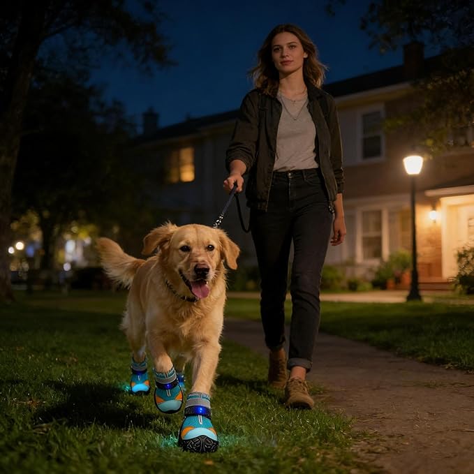 Cat Shoes with Lights - Breathable Non Slip Pet Supplies - Bright Boots with Lights for Cats - for Training & Safety on Night Walks on Hot Asphalt
