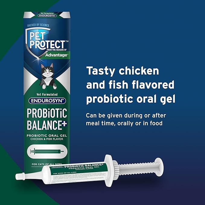 Pet Protect Cat Probiotic Balance+ Oral Gel, Vet-Formulated Endurosyn, Prebiotics & Probiotics for Cats, 3-Day Supply, Chicken & Fish Flavor (15g)
