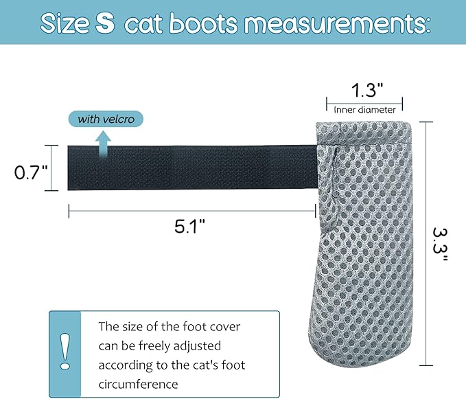 Anti-Scratch Paw Covers for Family Pet Cats - Mesh Adjustable Claw Protectors (4 Pieces) (S, Grey)