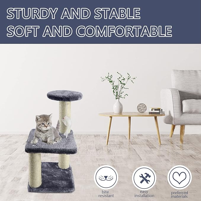 Small Cat Tree With Sisal Scratching Pole, Interactive Toys for Indoor Cats, Scratching Post, Easy Installation Tower for Small Cats