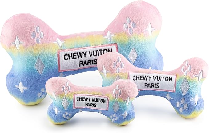 Haute Diggity Dog Pink Ombre Chewy Vuiton Bone, Plush Designer Dog Toys with Interactive Squeaker, Stimulating Pet Enrichment, Machine-Washable & Safe Materials for All Breeds, Size Small