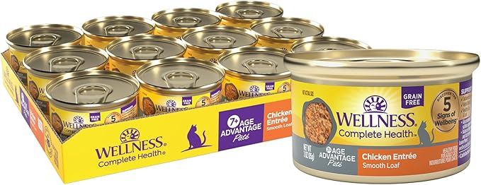 Wellness Complete Health Pate Senior Wet Cat Food, Natural, Protein-Rich, Grain Free, 3 Ounce, 24 Pack, (Chicken Age Advantage)
