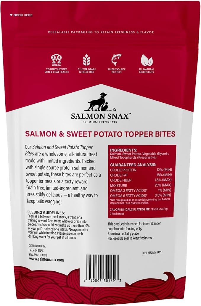 Salmon & Sweet Potato Dog Food Topper Bites, 2.2 lb (35.2 oz) – Single Protein, Grain Free, Limited Ingredient, Natural Dog Treats for Meal Toppers & Training
