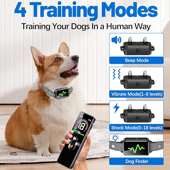 Dog Training Collar, 2 Dog Shock Collar with Remote Control, 4 Training Modes Vibration, Beep, Shock, IP67 Waterproof Keypad Lock Rechargeable E-Collar for All Breed