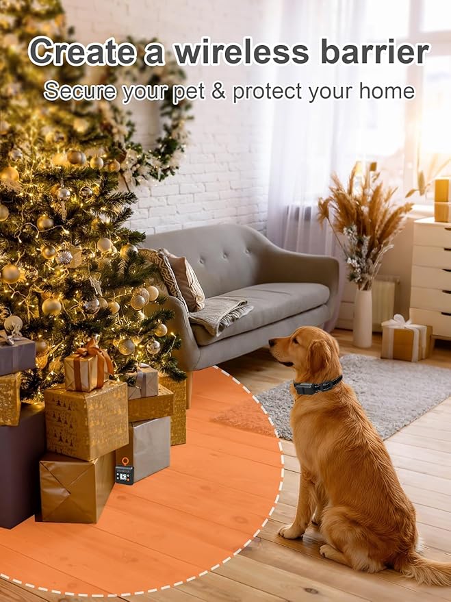 Wireless Pet Barrier - Rechargeable Indoor Barrier with 6 Adjustable Range Radius up to 7 ft, 6 Adjustable Safe Static Intensity, Electric Fence System for Dogs with Hook(Black)
