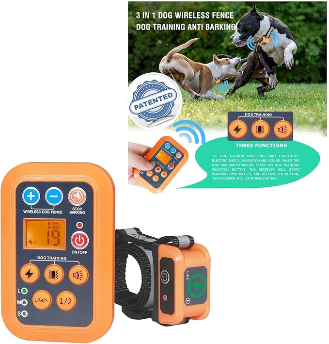DOTSTAR Dog Wireless Fence Training Barking Collar 3-in-1 Pet System, Remote Automatic Voice-Activated No Barking Device, Electric Training Fence Dog Container, Wireless Charging Waterproof Collar