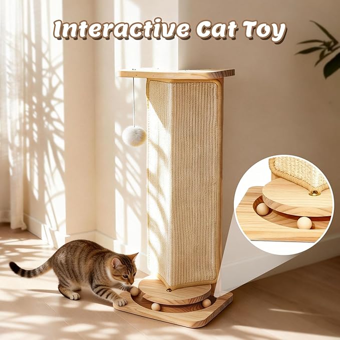 Couch Cat Corner Scratcher with Interactive Ball Toys for Cat, Replaceable Sisal Scratch Pad, Kitten Wall Scratcher for Couch, Wall Furniture Protector 25''