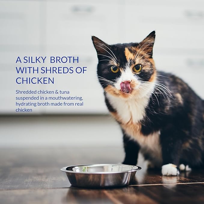 INABA Churu Broth for Cats Senior 10+, Side Dish Pouch, 1.4 Ounces per Pouch, 12 Pouches Total, Chicken & Tuna Recipe