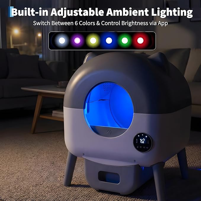 Automatic Self Cleaning Litter Box, Extra Large Automatic Cat Litter Box Self Cleaning Robot for Cats, Smart Safety Sensors-App Control-Low Noise, Washable Tray, 20 pcs Trash Bag