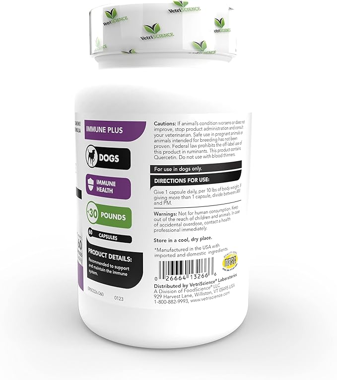 VetriScience Immunity Health Easy-Open Capsules, Immune Plus Supplement for Small Breed Dogs, Cell Advance Immune and Allergy Support with Antioxidants, Hypoallergenic Formula, 120 Count