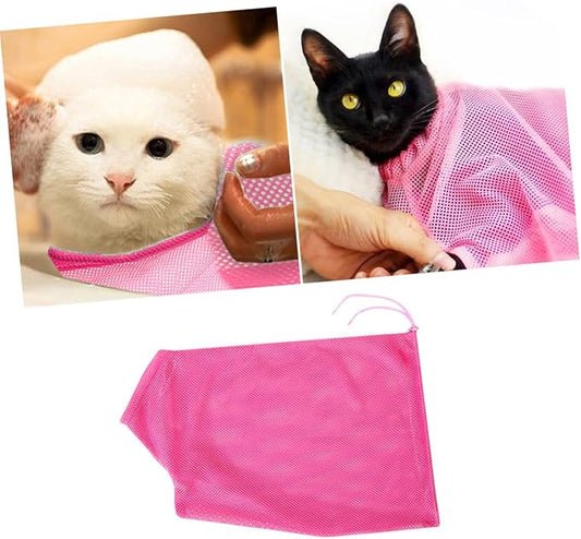 Mikikit Multi Function Cat Grooming Bag Breathable Mesh Bag for Bathing Nail Trimming Feeding Pink for Cats Kittens Easy Control with Pull Rope Design