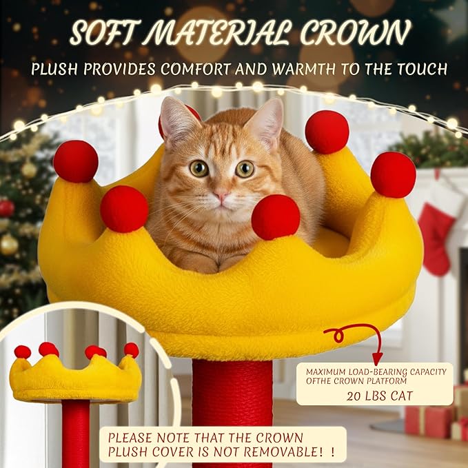 Outvita 29.5in Christmas Outvita Themed Plush Cat Tree, Multi-Level Cat Tower with Cat Condo, Top Crown Perch, Sisal Scratching Posts, Cat Pet Activity Center for Indoor Cats