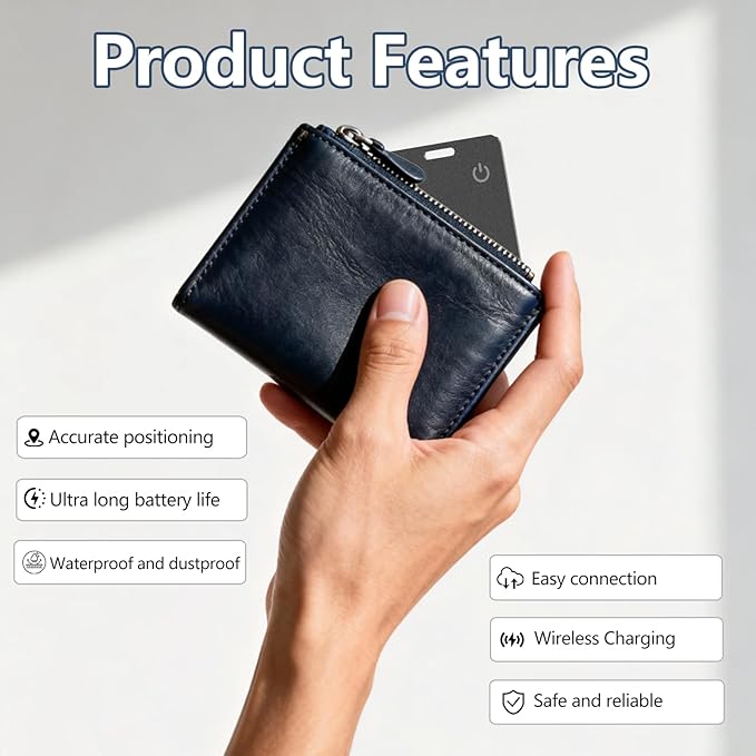 Wallet Tracker Card,MFi Certified Smart Tracker Compatible with iOS-Find My App,Ultra Slim 0.07in,IP68 Waterproof,Supports Wireless chargingTracker Card for Wallets,Passports,Luggage and Pets