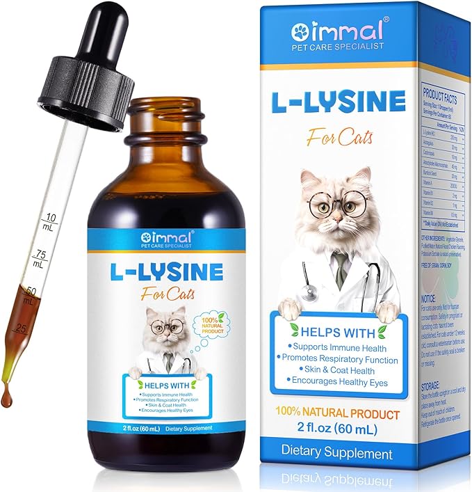Lysine for Cats, Cat L-lysine Supplement Support Immune for Feline Respiratory, Sneezing, Runny Nose, Eye Function, Helps Strengthen Natural Defenses - Chicken Flavor 60ml