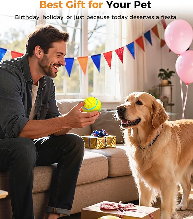 Petbobi Interactive Dog Toys – USB Rechargeable Automatic Rolling Ball with LED Lights, Active Bouncing Ball for Small Medium Pets to Exercise, Dog Toys to Keep Them Busy, Durable TPU Shell, Yellow