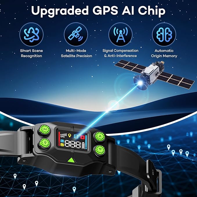 GPS Wireless Dog Fence, Rechargeable Electric Dog Collar with 3 Training Modes, Radius 25-999 Yards, IPX7 Waterproof Invisible Pet Containment System for Medium & Large Dog, Outdoor Use