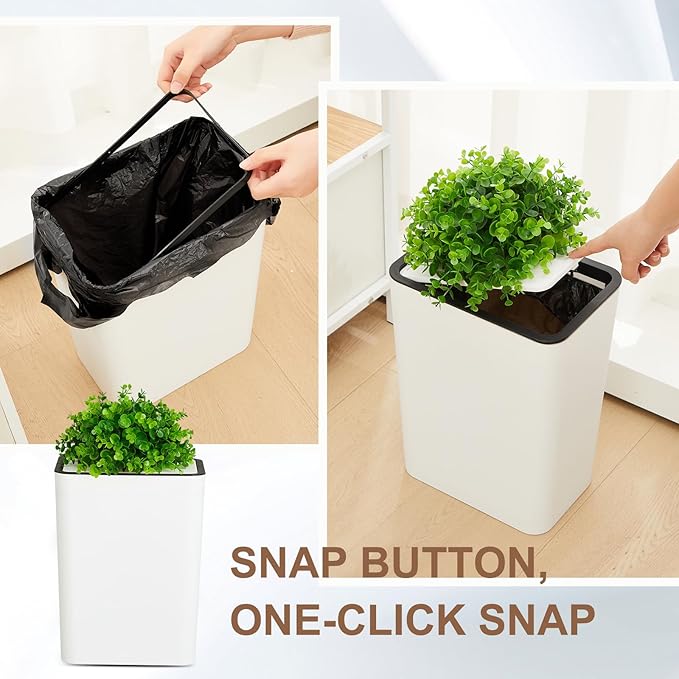 Dog Poop Trash Can Outside 3.96 Gal/15 L Plant Styled Dog Waste Trash Can with Lid 50 Pcs Plastic Waste Bags Outdoor Indoor Poop Container Slim Garbage Bin for Yard Garden Pet (White)