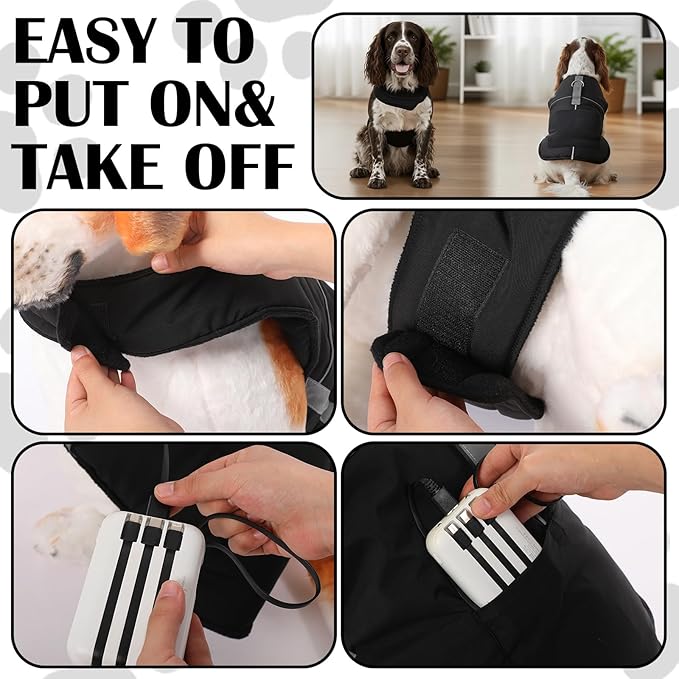 Dog Heated Warm Coat Jacket Pet Winter Black Vest Graphene Heat Lining Coat for Dogs Pet Outdoor Supplies(Not Included Batteries)(Medium)