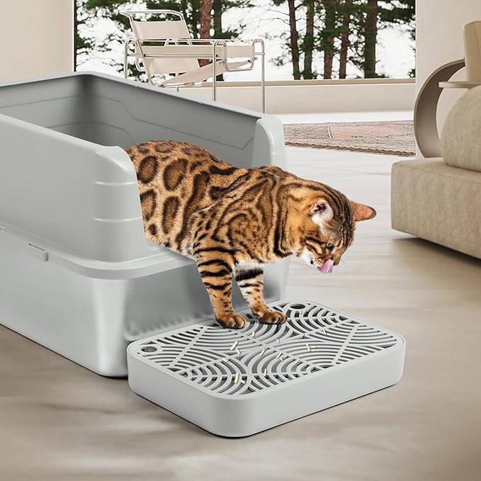 Cat Litter Box Ramp, Litter Box Step Mat with Filter Function Cat Stair for Litter Box, Easy to Clean, 11.8''x 8.2''x 2'' Cats Pedal Step Stool Ideal for Kitten & Elderly Cats (Light Grey)
