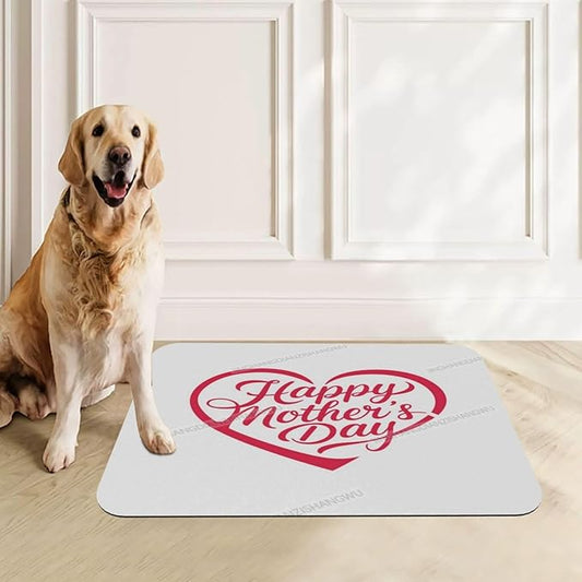 Pet Feeding Mat Absorbent Dog Mat for Food Water Bowl No Stains Quick Dry Water Dispenser Mats Happy Mother's Day Floral Gift Mom Dj Dog Accessories Pet Supplies Bowl for Messy Drinkers 18X12In