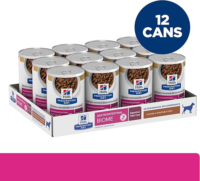 Hill's Prescription Diet Gastrointestinal Biome Digestive/Fiber Care Chicken & Vegetable Stew Wet Dog Food, Veterinary Diet, 12.5 oz. Cans, 12-Pack