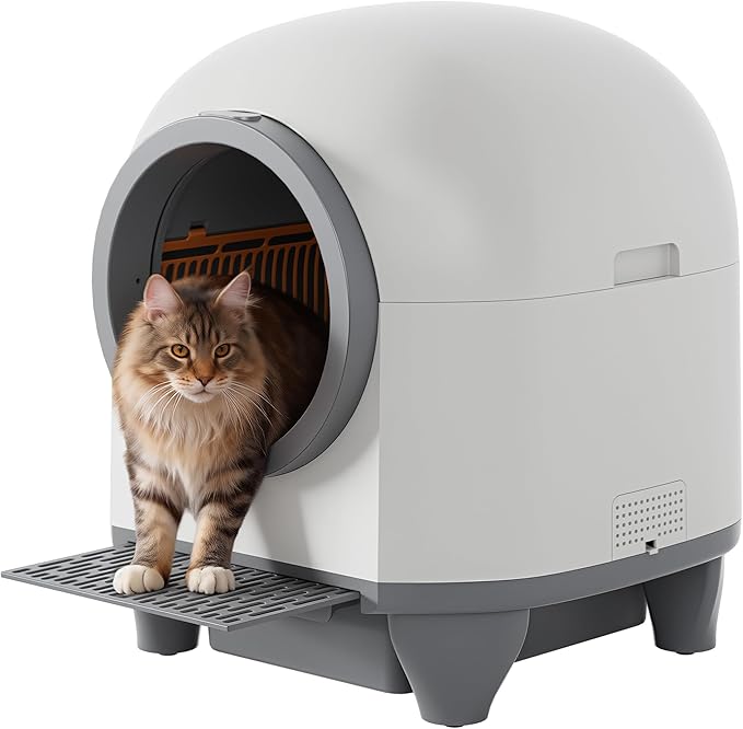 Greesum UltraSmart AutoClean Litter Box - 90L Large Capacity for Multi-Cat Households with Safeguard Tech, APP Control, Odor-Free Design & Mat/1 Roll Litter Bag