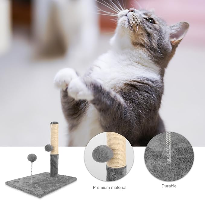 POPETPOP Large Sisal Cat Scratching Post Wear-Resistant Cat Scratcher Tower Gray Integrated Sturdy Floor Scratching Pole and Kittens