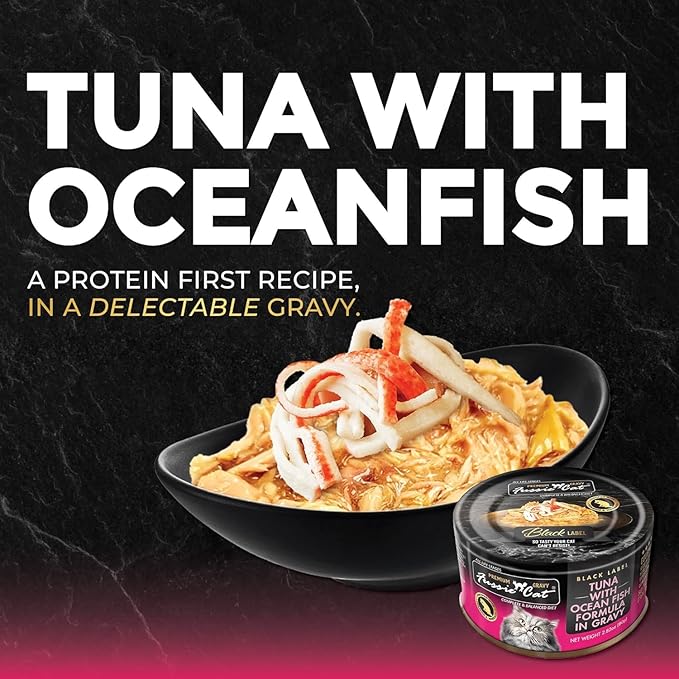 Felicia's Fabulous Finds Wet Chunks Cat Food in Gravy 3-Flavor Variety Bundle: Tuna with Salmon, Prawns or Ocean Fish (4 of Each Flavor, 12 Cans Total, 2.82 Ounces Each) Plus Silicone Lid