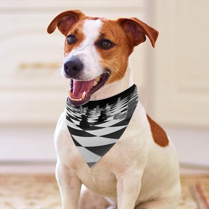 Dog Bandana Spring Pet Scarf Adjustable Triangle Black White Chess Checkerboard Printing Dog Bib Washable Polyester Puppy Bandana for Small Medium Large Dogs Cat Birthday Party Supplies