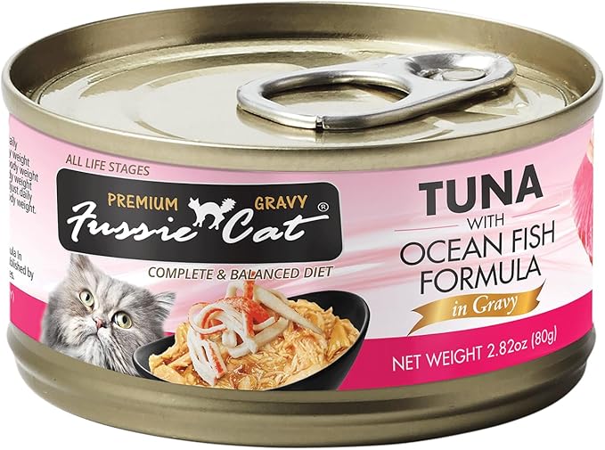 Fussie Cat Premium Tuna with Oceanfish in Gravy Wet Cat Food - 2.82oz Cans - Case of 24 Cans (Tuna with Ocean Fish in Gravy)
