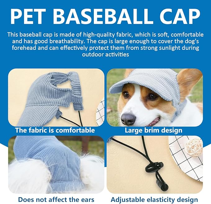 Dog Sun Hat, Adjustable Dog Baseball Cap with Ear Holes, Pet Supplies for Outdoor Picnic, Traveling, Walking, Hiking
