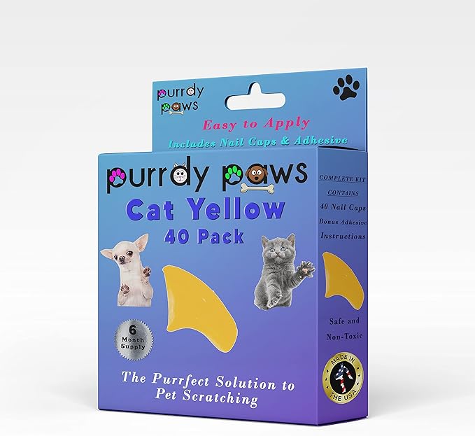 6 Month Supply Soft Nail Caps for Cats Yellow Kitten - Extra Adhesives