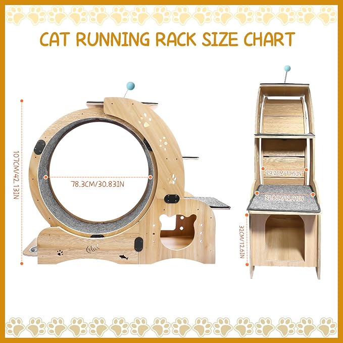 Cat Wheel 6-in-1 Upgraded Exercise Wheel for Indoor Cats: Large Treadmill with Silent Running Wheel, Perfect Cat Furniture & Toy for Endless Fun & Fitness