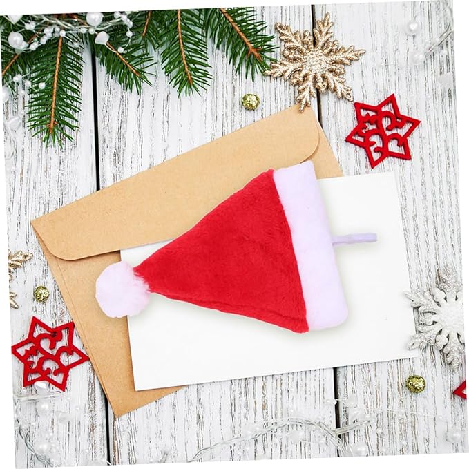 SEWACC 4pcs Adjustable Plush Dog Santa Hat Christmas Pet Costume Cap with Soft Lining for Small Dogs and Cats Holiday Party Supplies