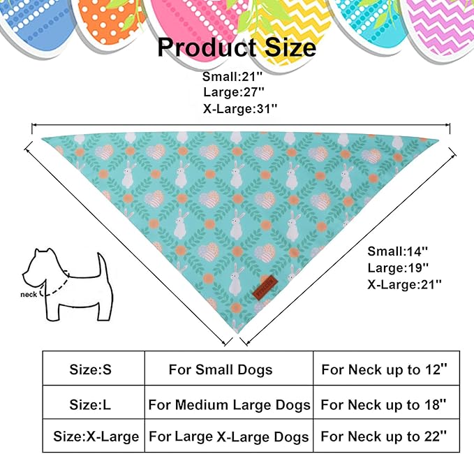 PTDECOR Easter Dog Bandana, Rabbit Egg Dog Scarf, Premium Durable Fabric, Blue Easter Bandanas for Small Dogs Pets (Small)