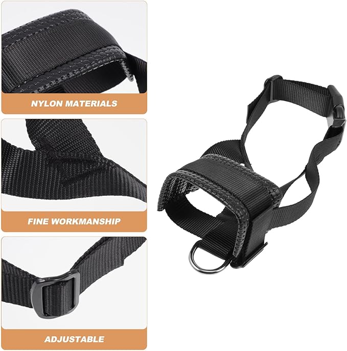 PRETYZOOM Adjustable Anti-bite Dog Muzzle, Black Nylon Breathable Mouth Cover, Size L, Safety Mouth Mask for Barking Control and Chewing Prevention, Pet Dog Supply for Daily Use