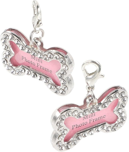 VOSAREA 2pcs Cute Pet Dog Id Tags Bone-Shaped with Pet Information Decorative Name Tags for Collars Pink Lightweight Supplies for Puppies and Cats