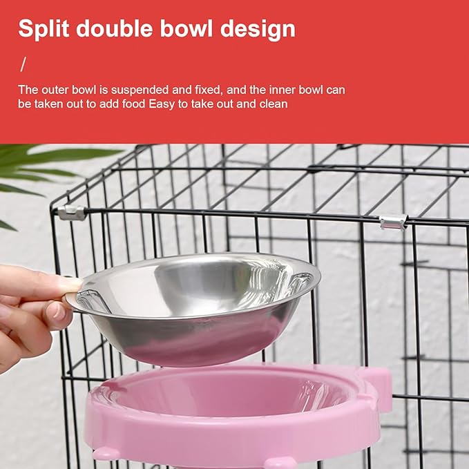 2Pcs Colorful Hanging Pet Bowls for Food and Water Cage Mounted Feeding Statin Feeder Bowls for Small Animal Pet Supply Kennel Feeder Bowl for Dog